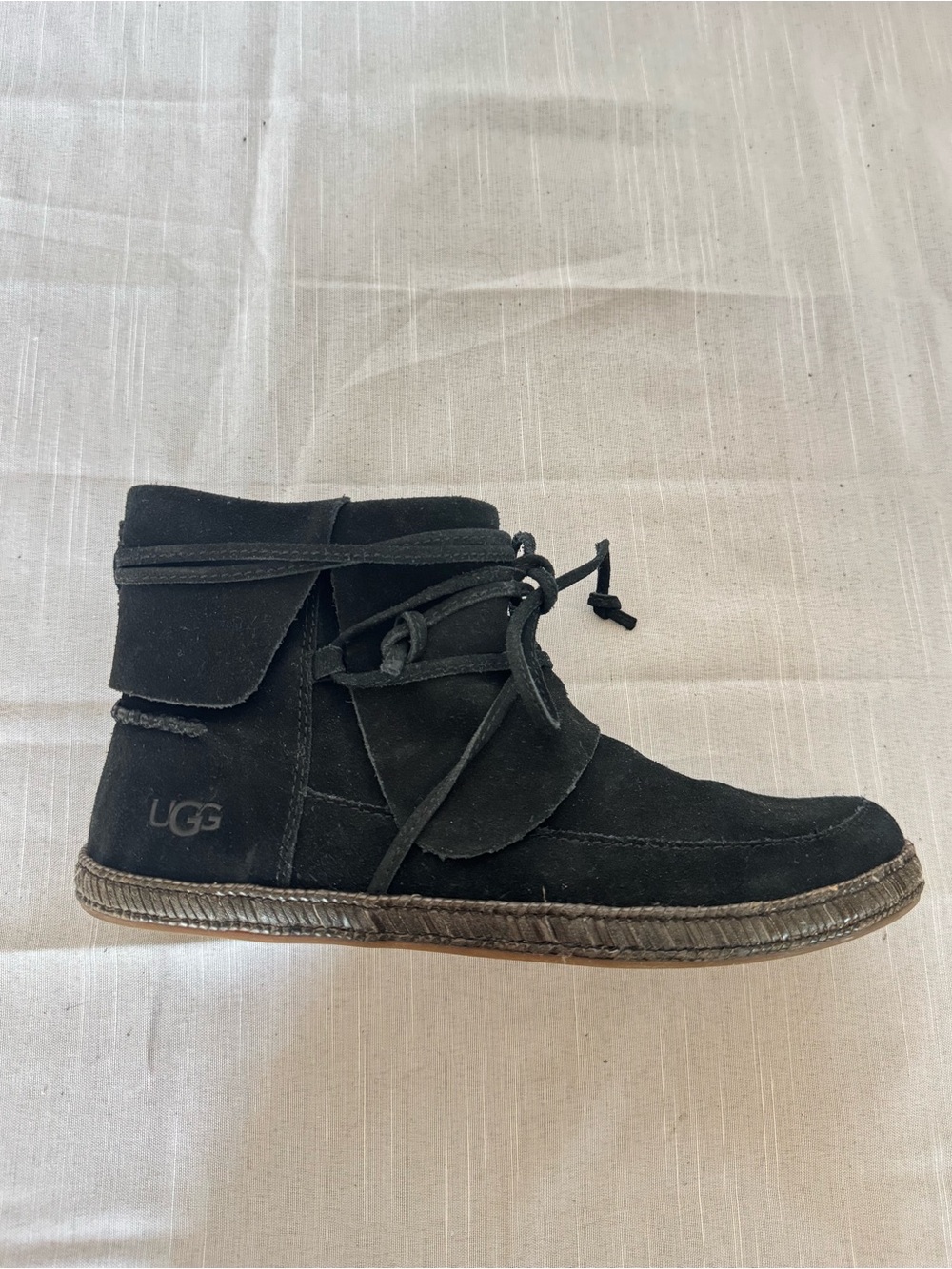 UGG Reid Moc Black Suede Zip Ankle Boots Women's Size 8 - Picture 5 of 10